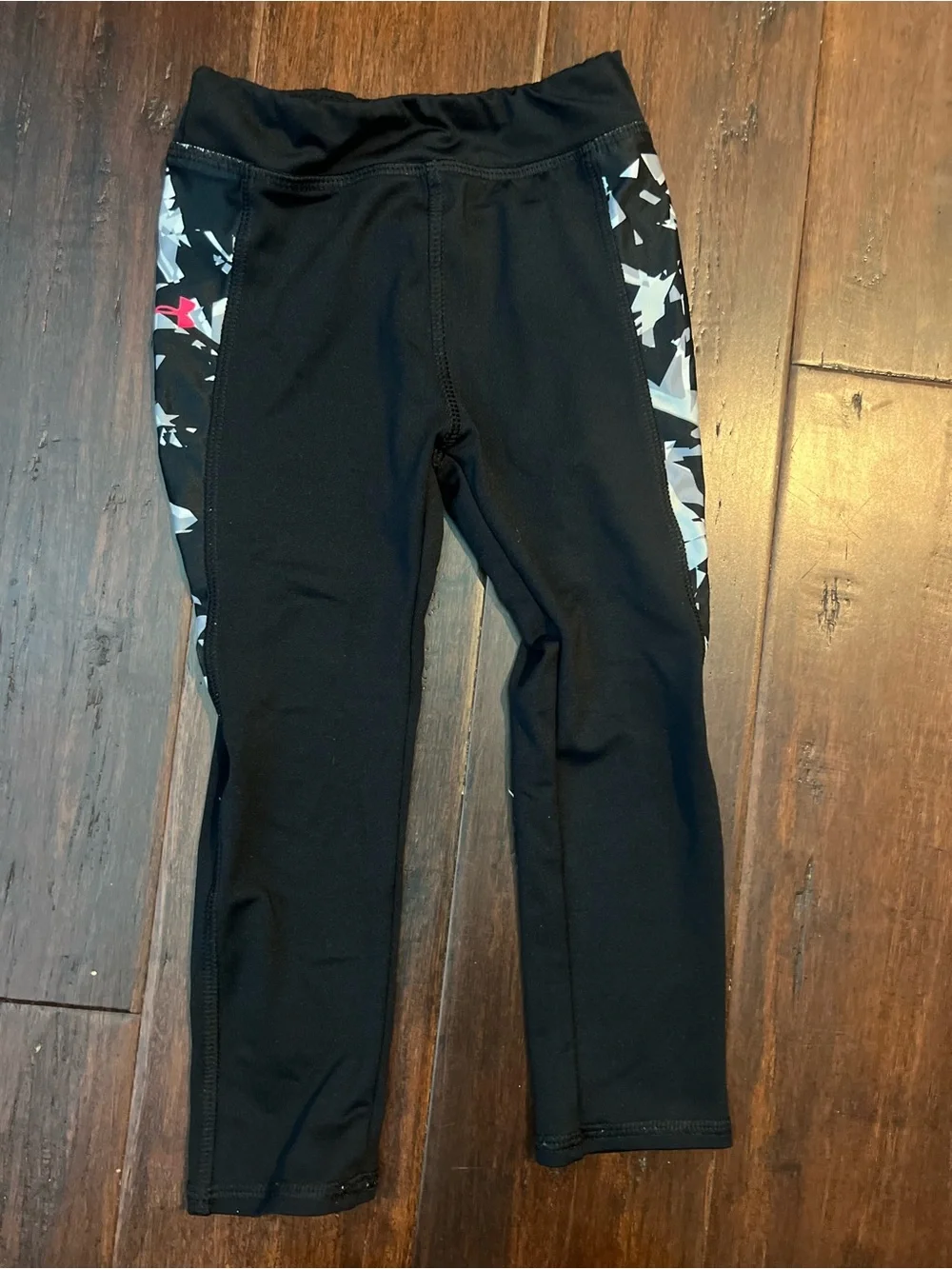 Under Armour Black Leggings with Gray, White & Pink Side Panels